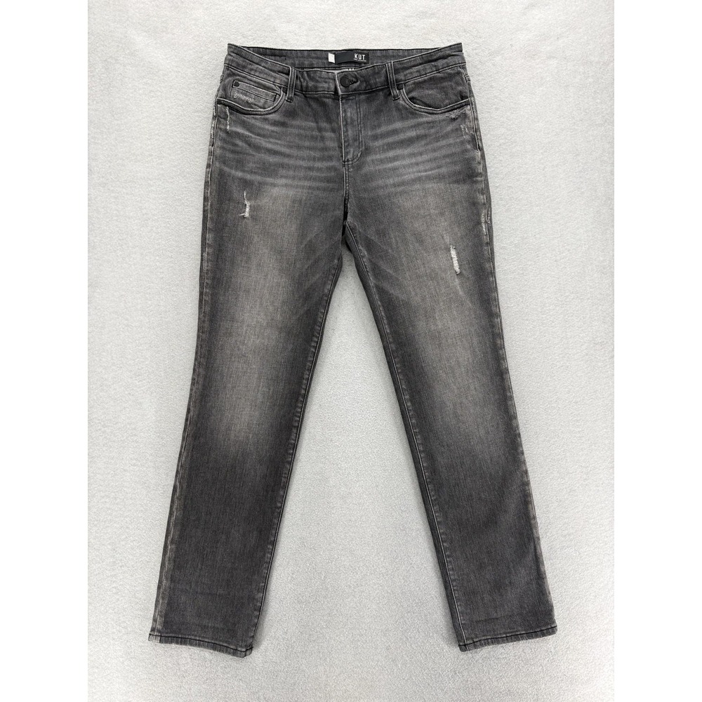 KUT From The Kloth Catherine Boyfriend Jeans Womens 10 Gray Distressed Stretch